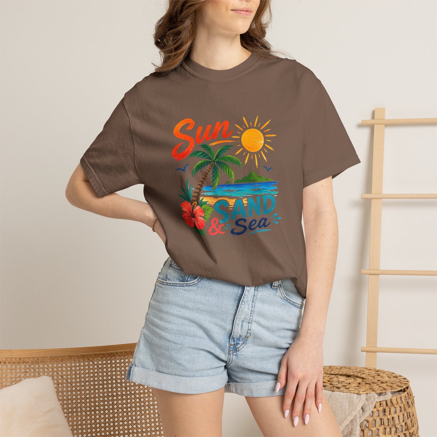 Sun, Sand & Sea T-Shirt – Tropical Beach Palm Tree Graphic Tee