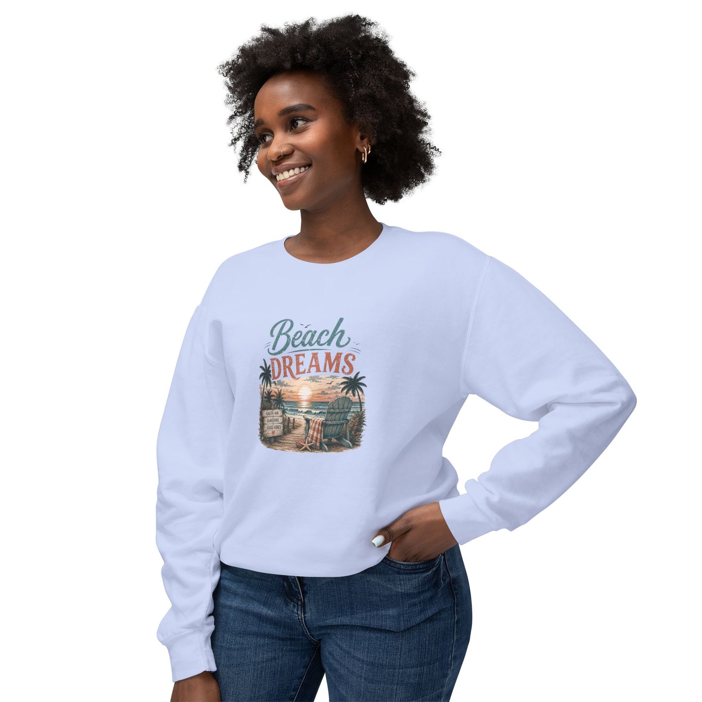 Beach Dreams Crewneck Sweatshirt — Vintage Coastal Sunset Graphic