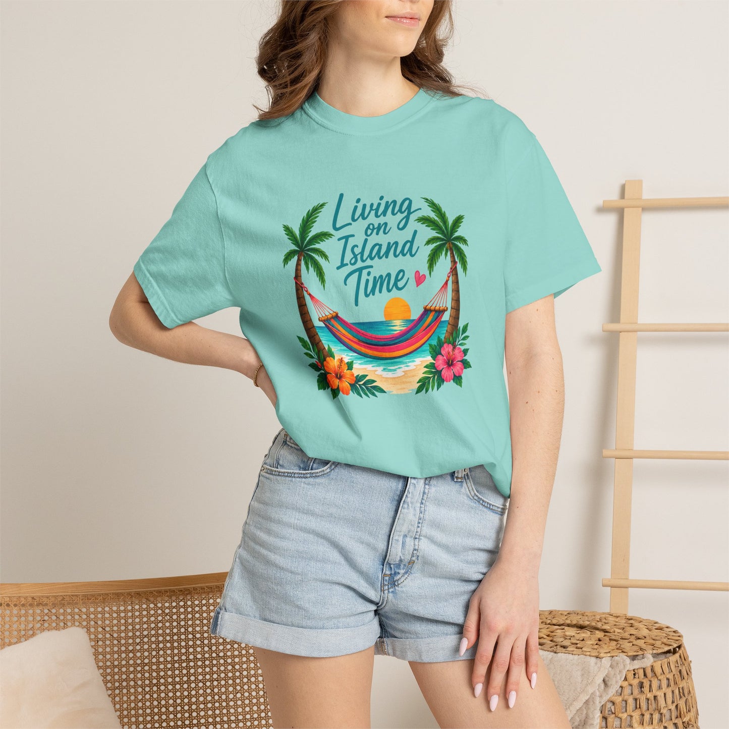Island Time T-Shirt — "Living on Island Time" Tropical Hammock Tee