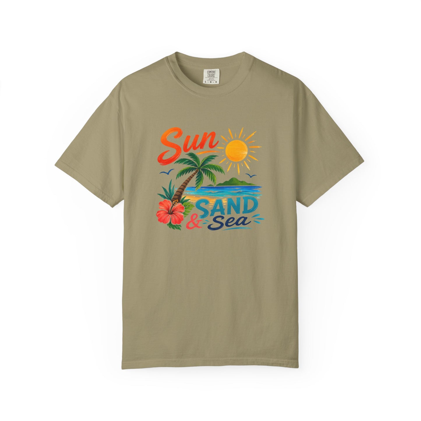 Sun, Sand & Sea T-Shirt – Tropical Beach Palm Tree Graphic Tee