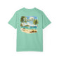 Mint green t-shirt with a beach graphic and 'Paradise' text on a white background
