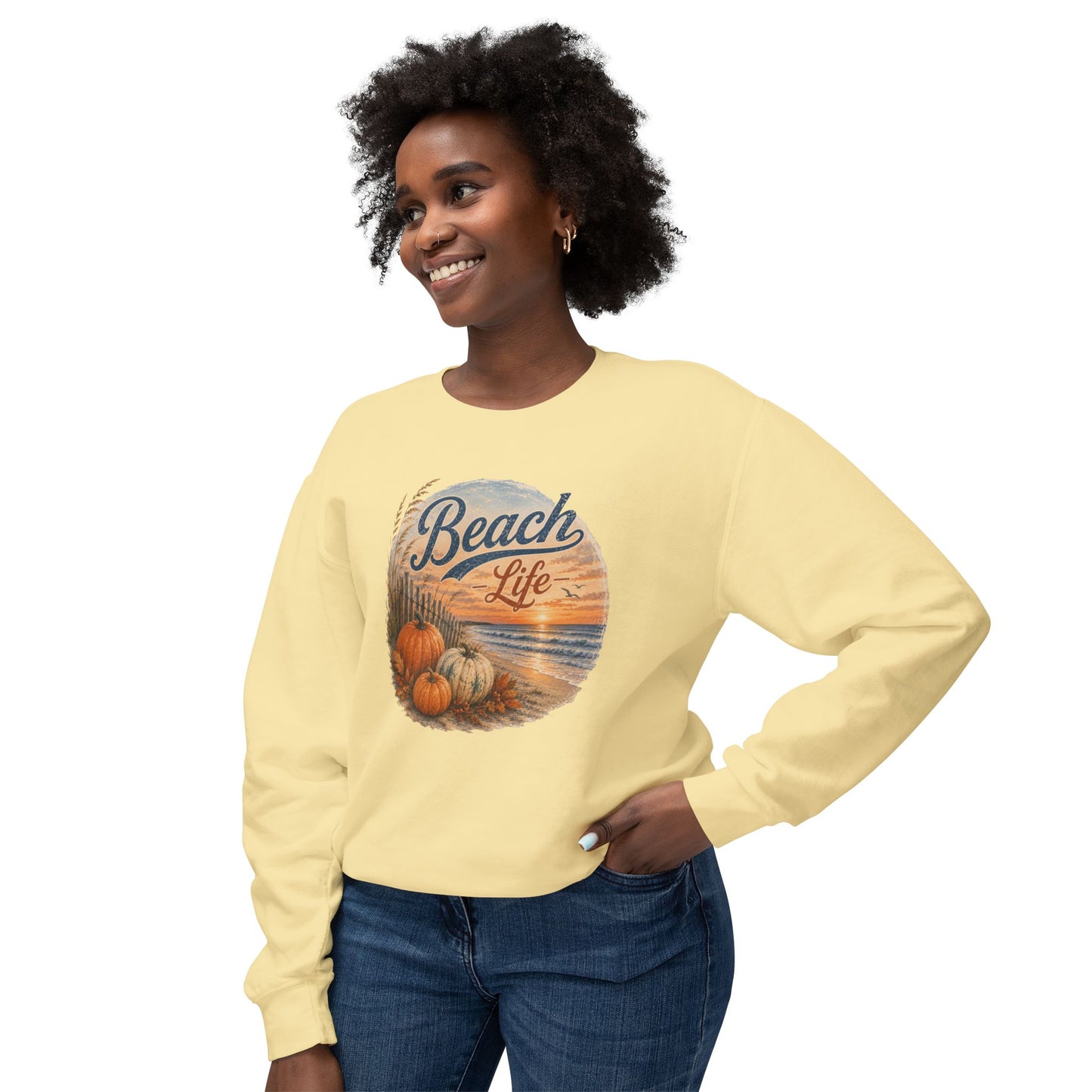 Beach Life Fall Pumpkin Lightweight Crewneck Sweatshirt