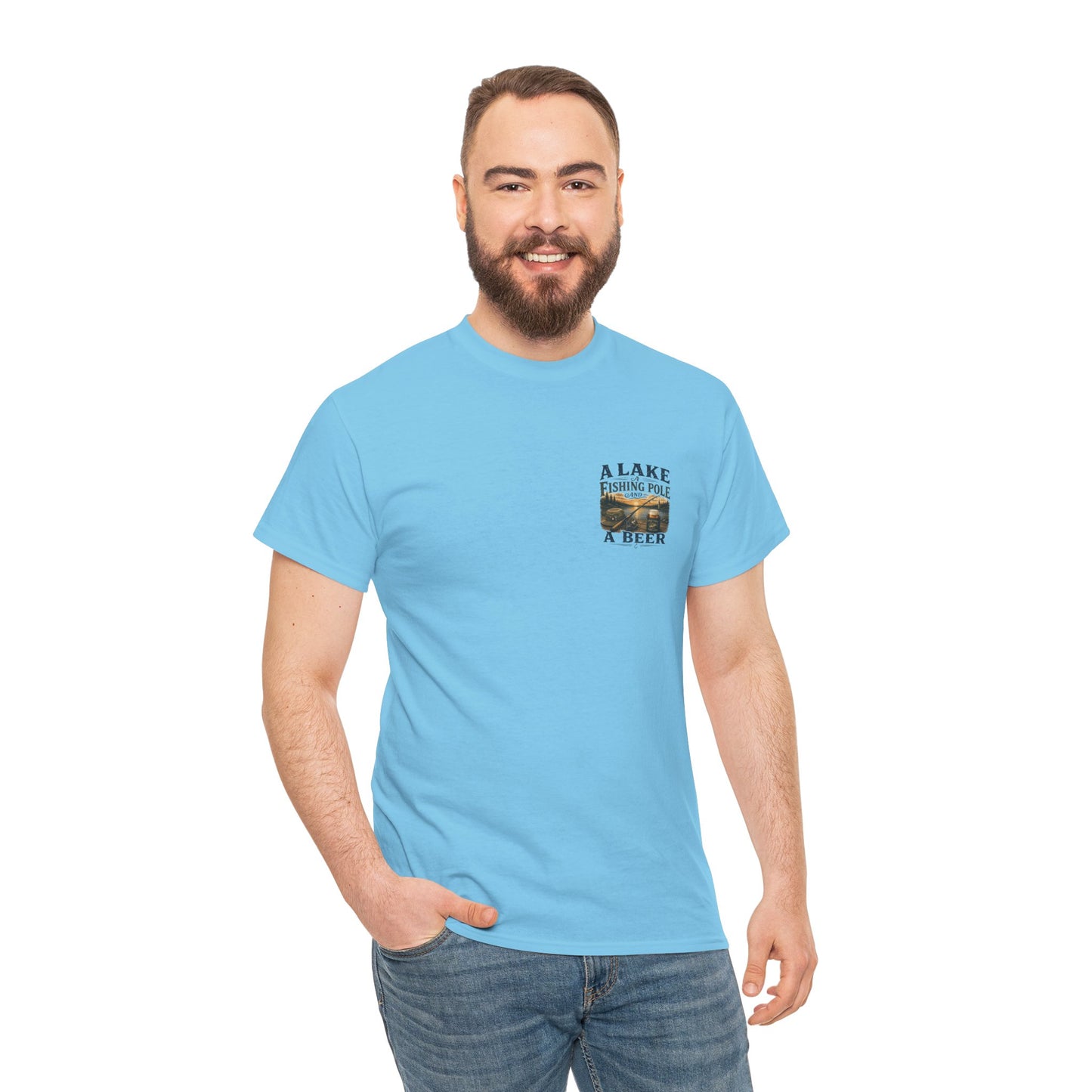 Fishing Tee — "A Lake, A Fishing Pole, A Beer" Graphic Shirt