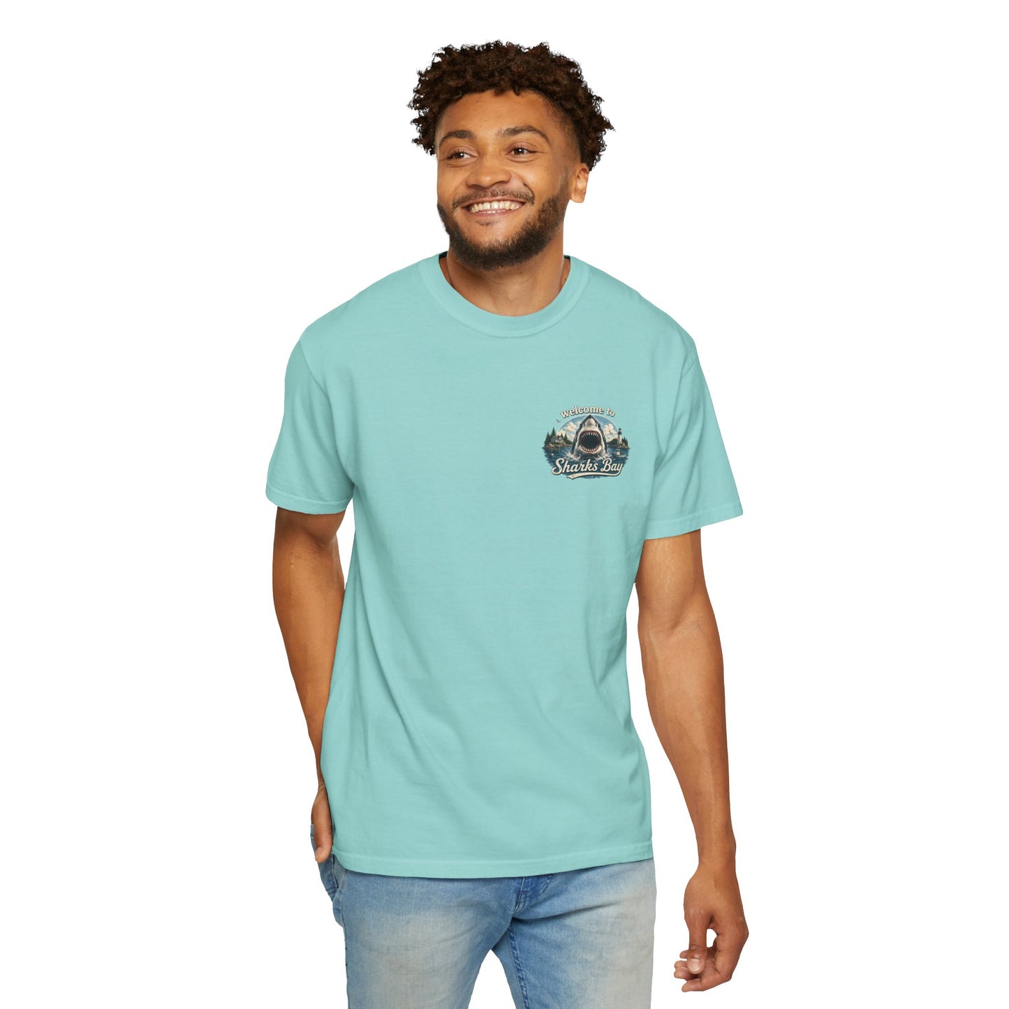 Sharks Bay T-Shirt — "Welcome to Sharks Bay" Vintage Shark Graphic Tee