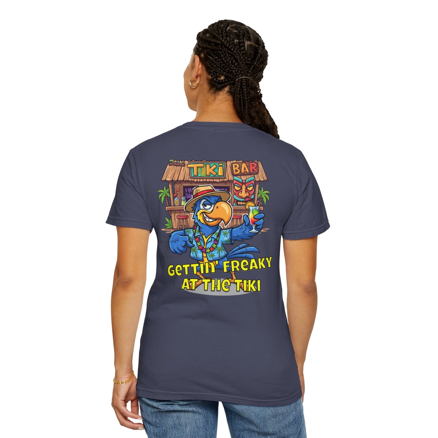 Gettin' Freaky at the Tiki Dancing Parrot Comfort Colors T-shirt
