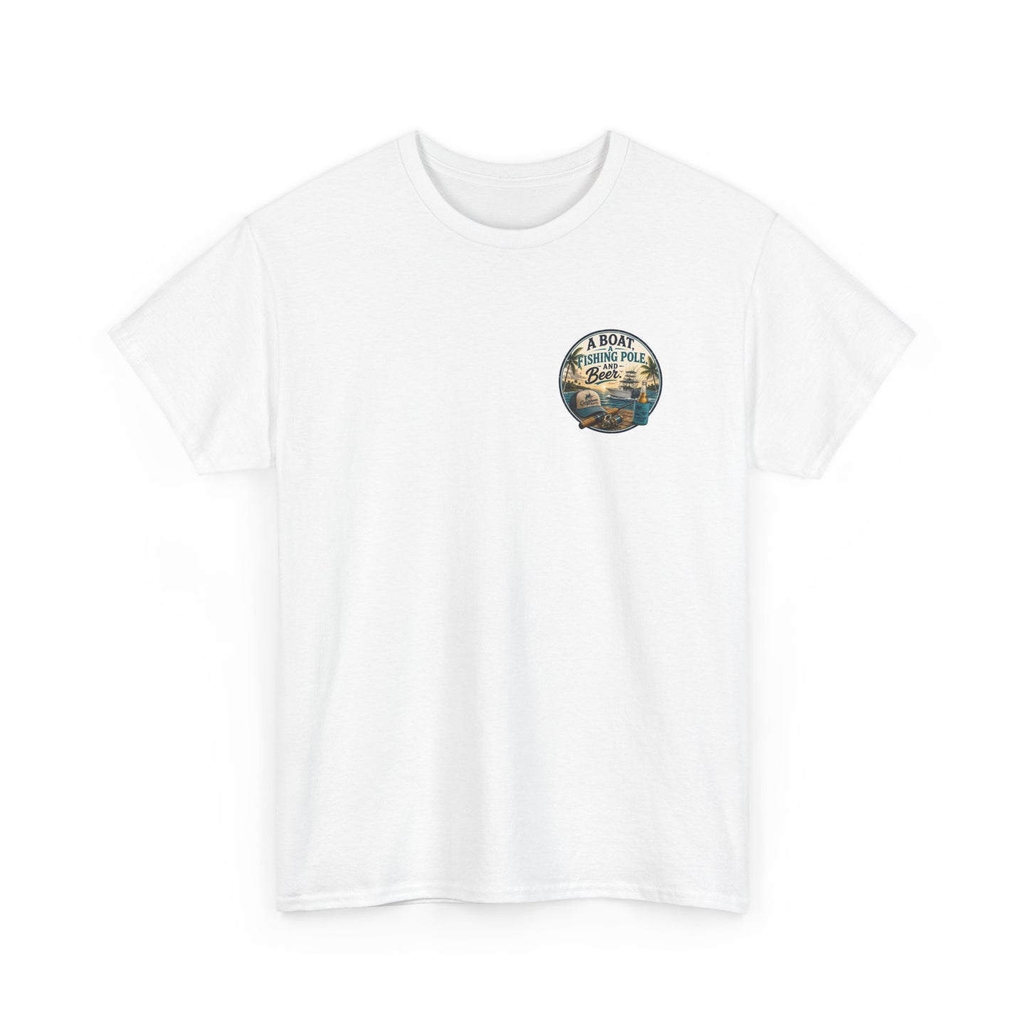 T-Shirt — "A Boat, Fishing Pole and Beer" Vintage Fishing Graphic Tee