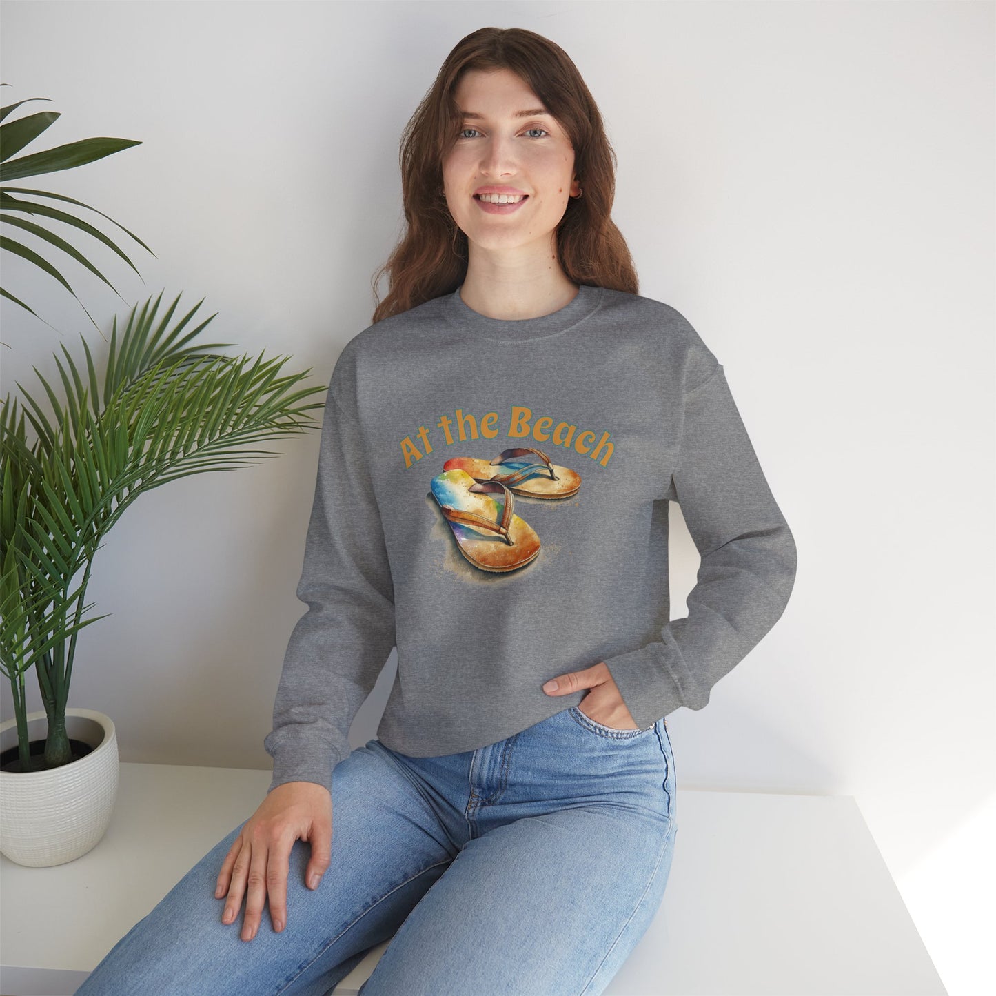 At the Beach Flip Flop Unisex Sweatshirt - "At the Beach" Flip Flop Design