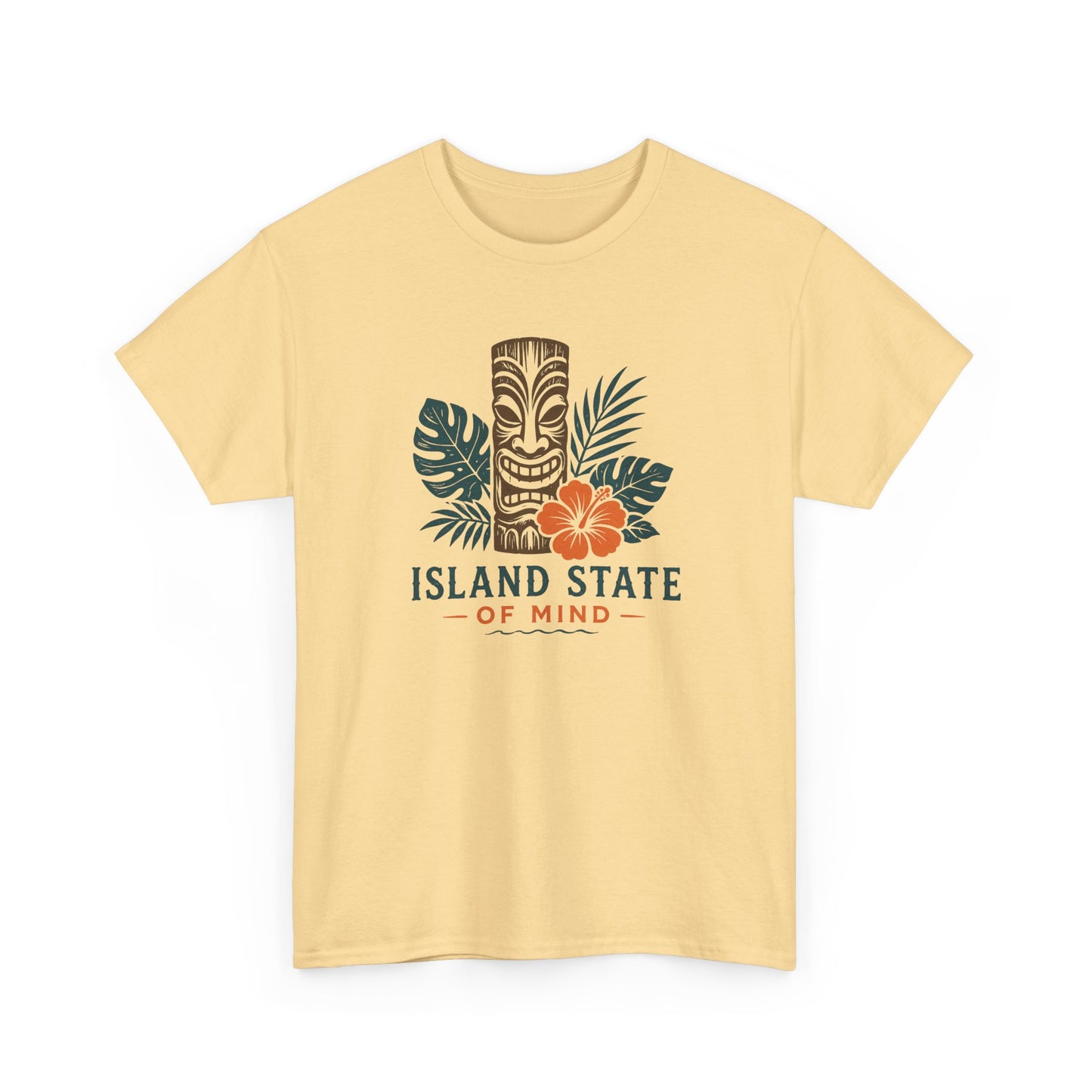 Island State of Mind T-Shirt — Tropical Tiki Tee with Hibiscus & Palm Leaves