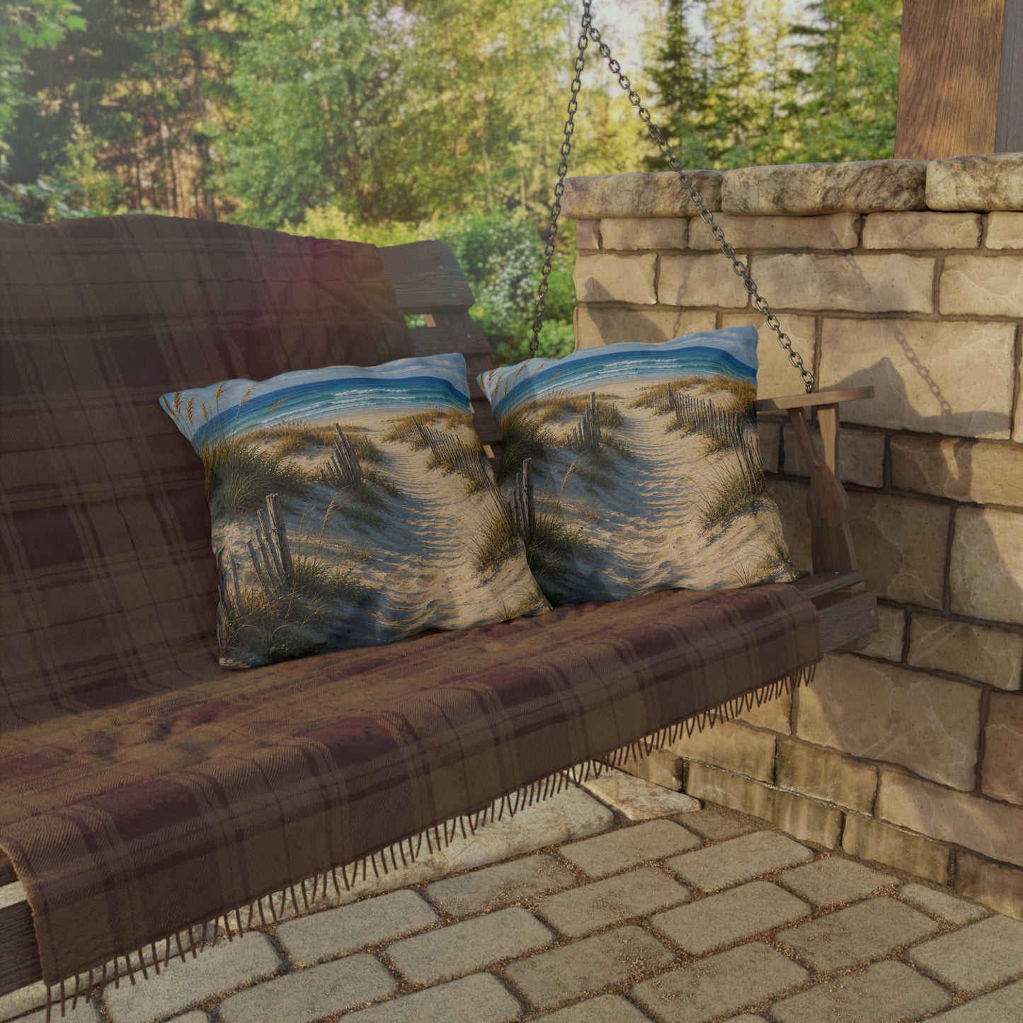 Coastal Dune Outdoor Pillow — Beach Path Scenic Throw Pillow for Patio & Porch