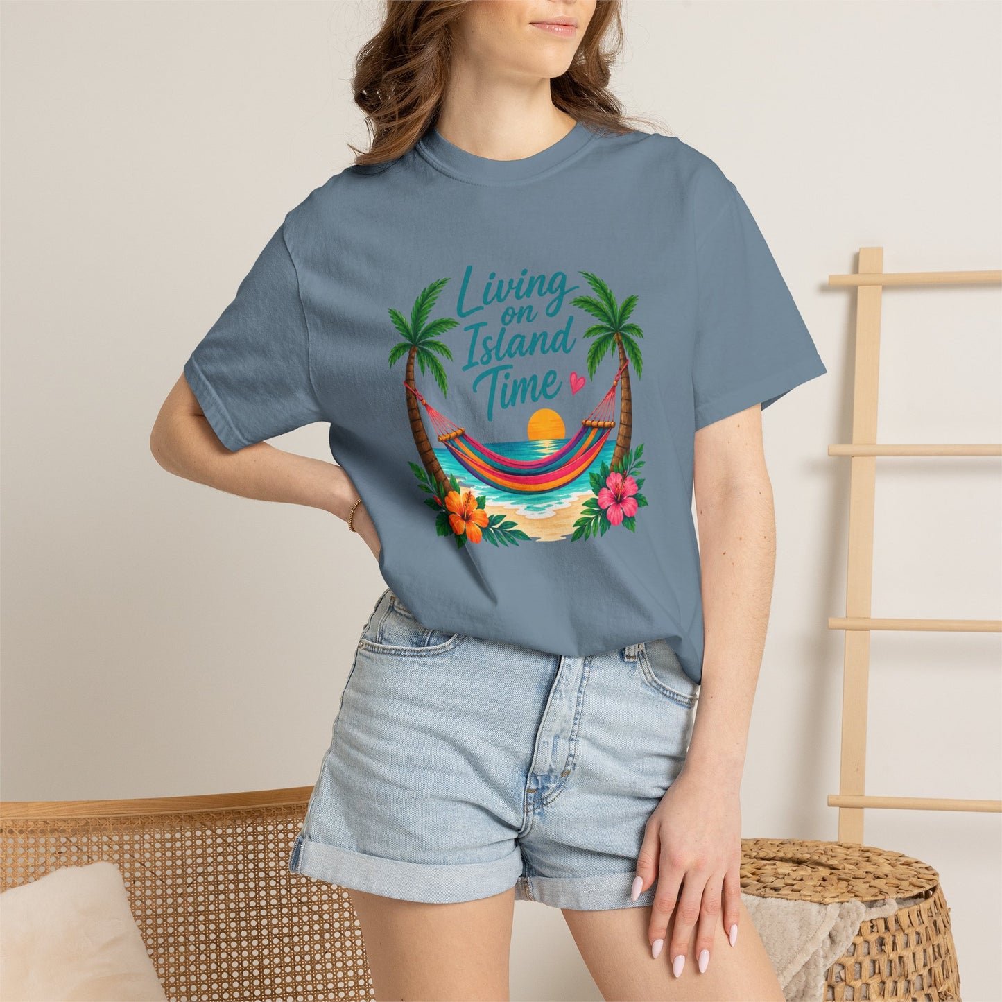 Island Time T-Shirt — "Living on Island Time" Tropical Hammock Tee