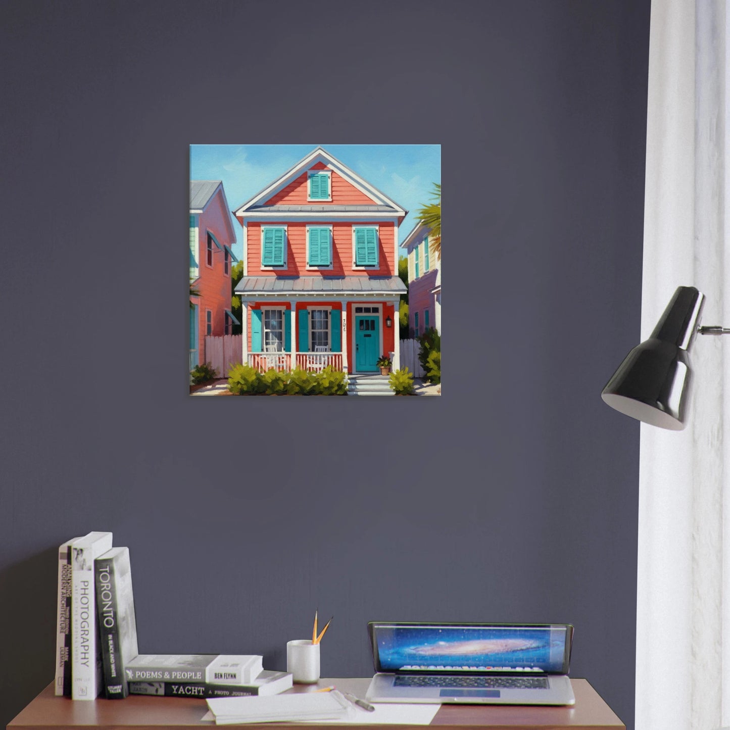 Coral Key West House Canvas Wall Print  - Caribbean Rays