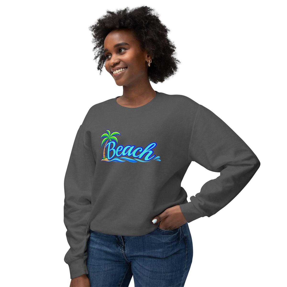 Beach Graphic Crewneck Sweatshirt — Palm Tree Retro Surf Vibe