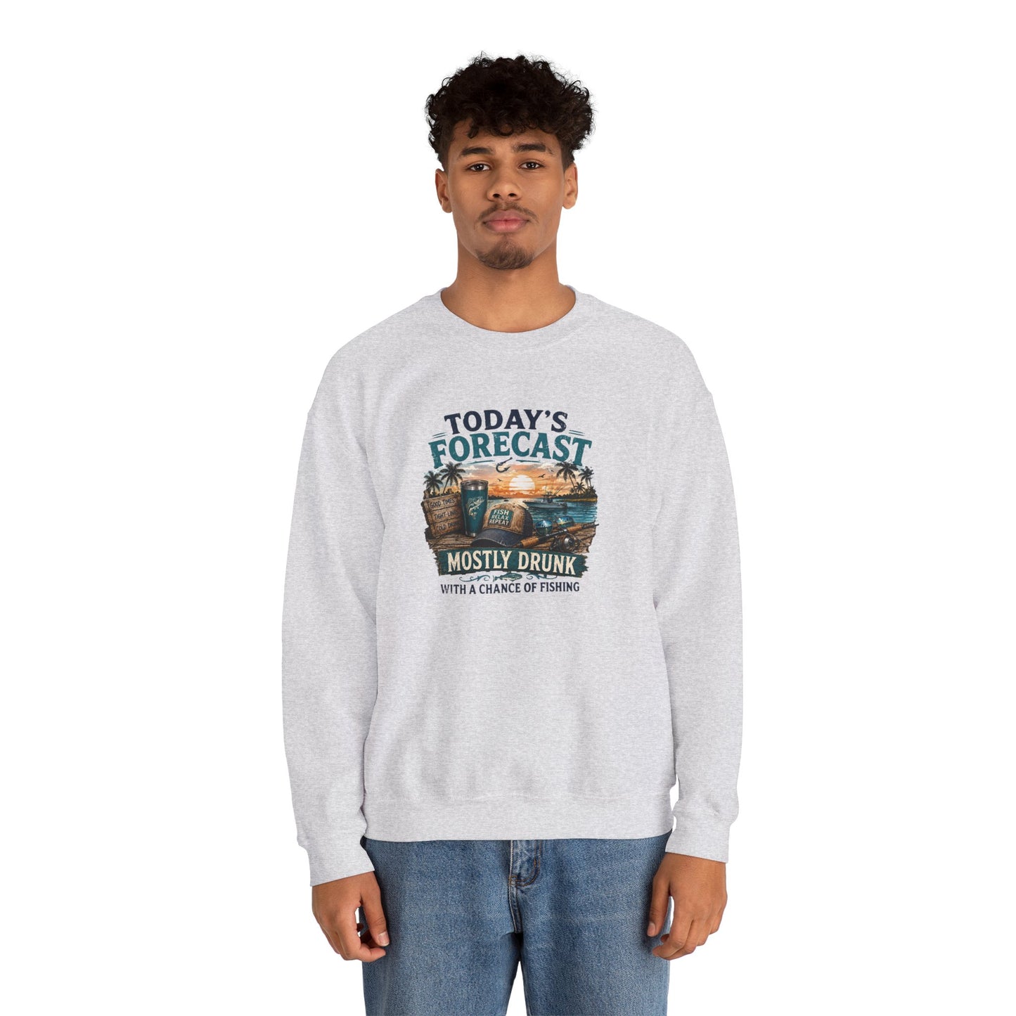 Crewneck Sweatshirt — "Today's Forecast: Mostly Drunk with a Chance of Fishing" Vintage Fishing Crewneck