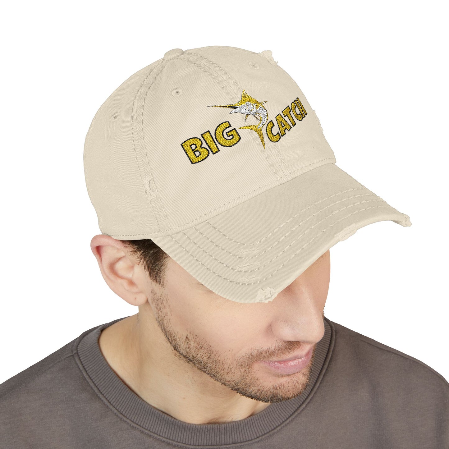 Big Catch Embroidered Distressed Dad Hat — Fishing Marlin Cap