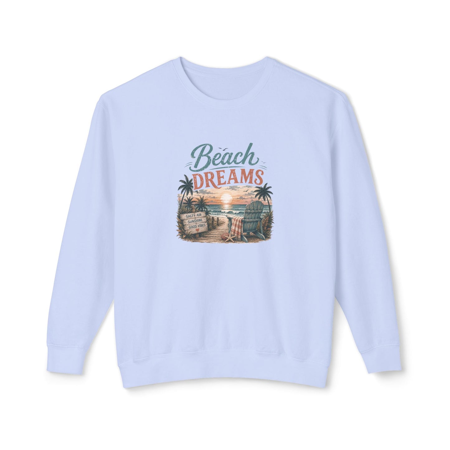 Beach Dreams Crewneck Sweatshirt — Vintage Coastal Sunset Graphic