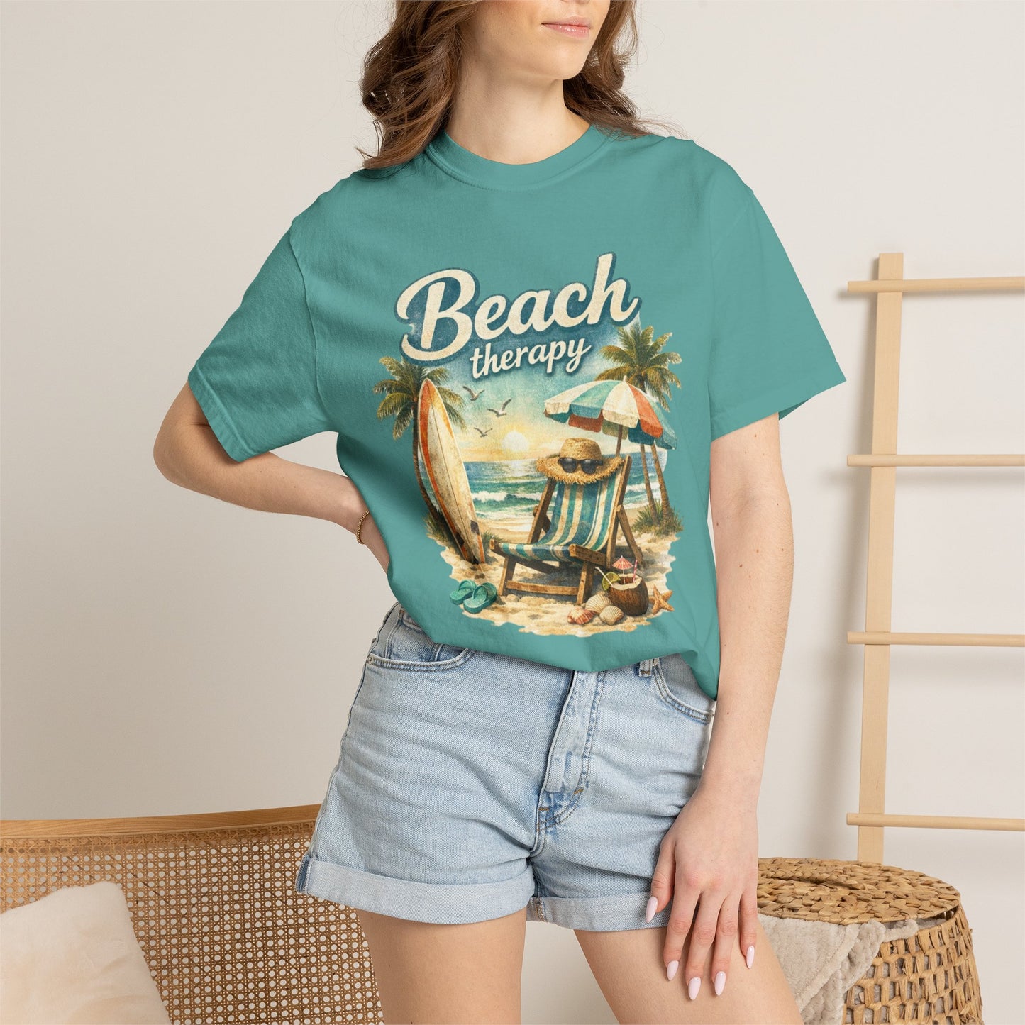 Beach Therapy T-Shirt — Vintage Surf Chair & Palm Graphic