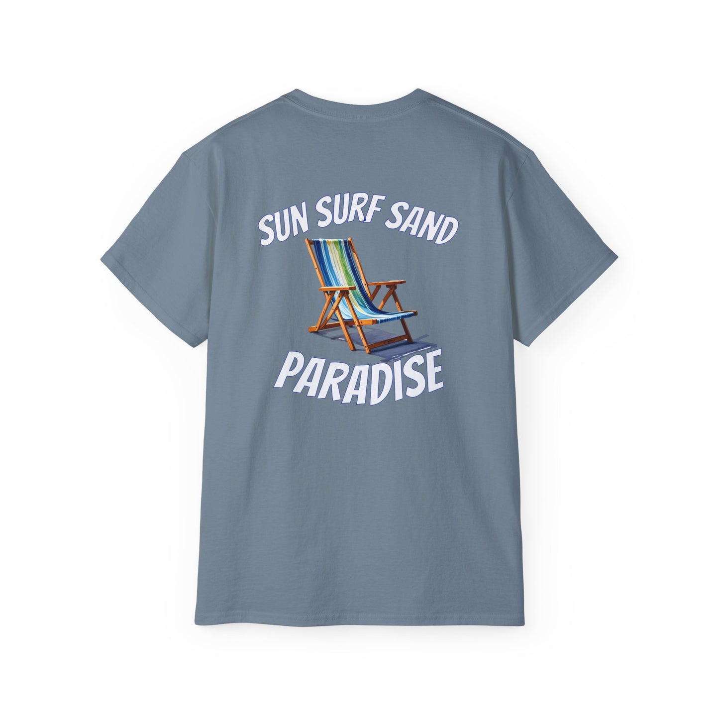 Tiki Beach Collection Sun Surf Sand Paradise Unisex Ultra Cotton Tee on Caribbean Rays