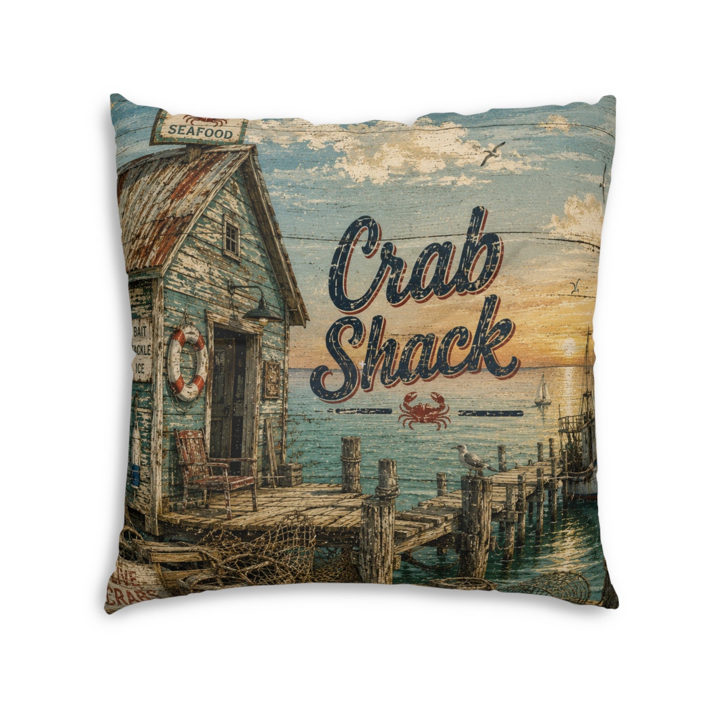 Old Crab Shack Tufted Floor Pillow, Square