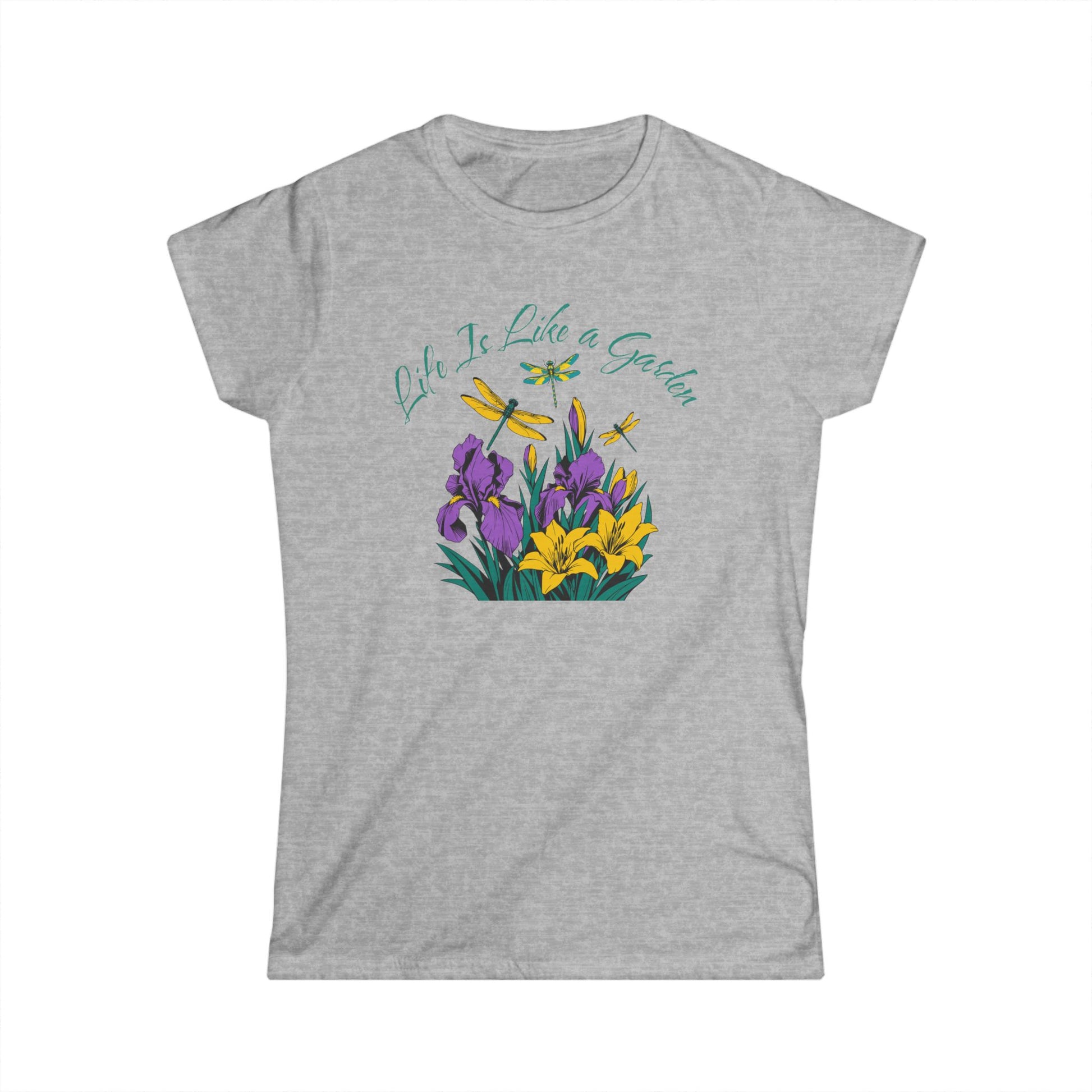Women’s Floral Tee "Life Is Like a Garden" Iris & Crocus Spring Shirt at Caribbean Rays