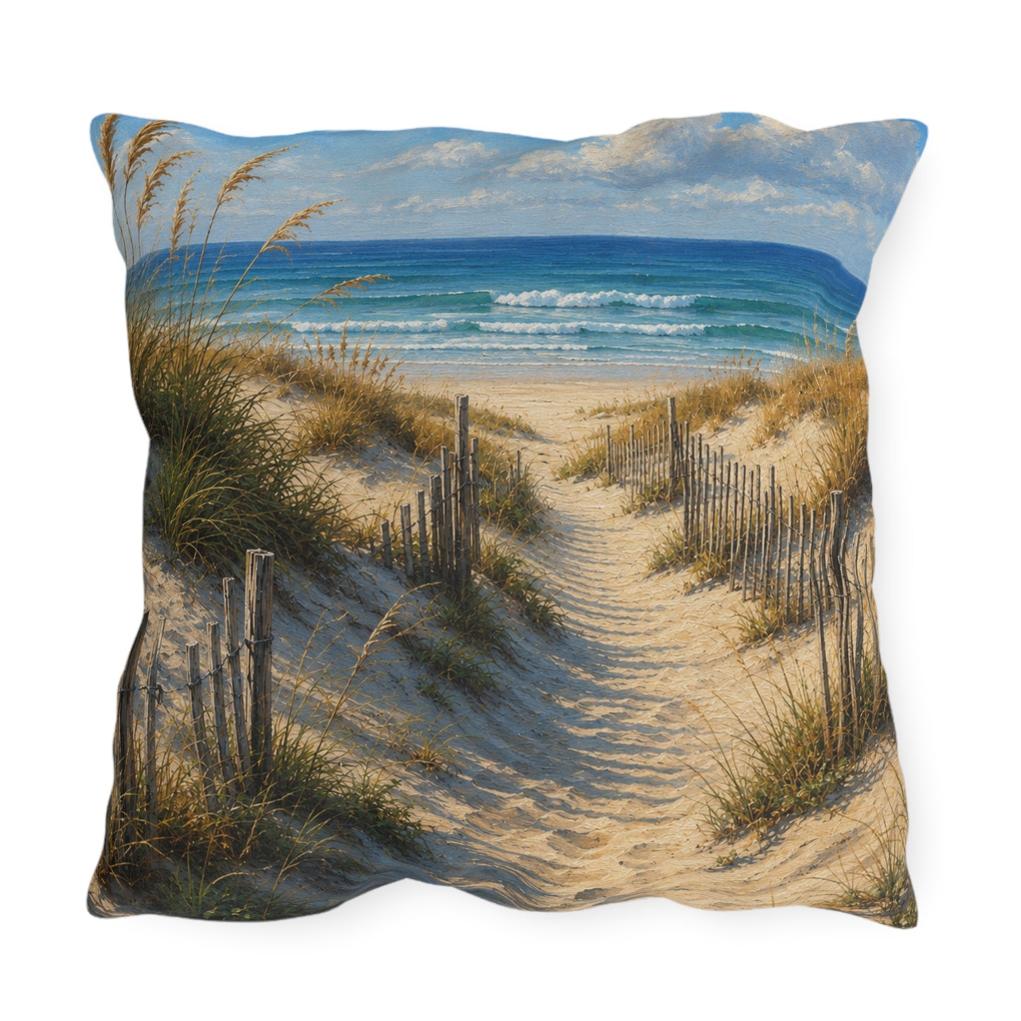 Coastal Dune Outdoor Pillow — Beach Path Scenic Throw Pillow for Patio & Porch