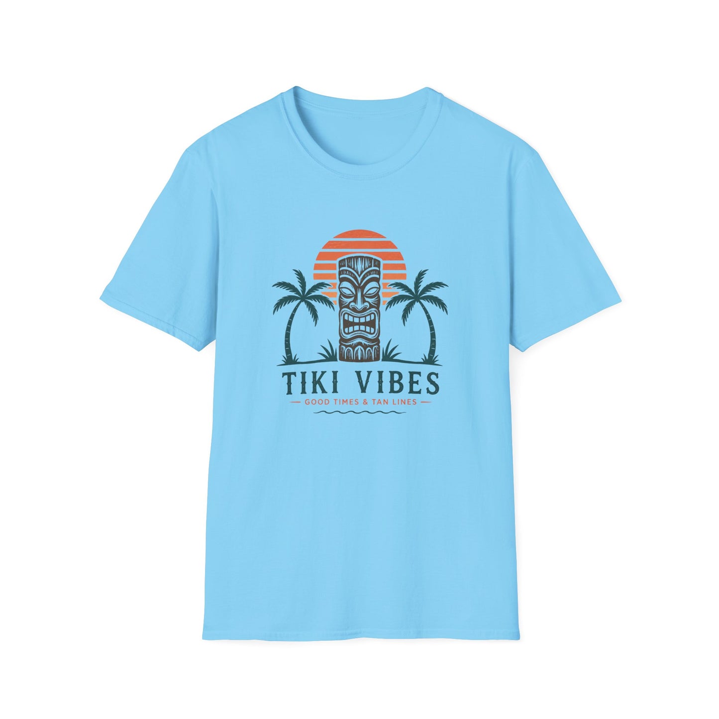 Tiki Vibes Sunset Tee (Palm Trees & Tiki Mask)