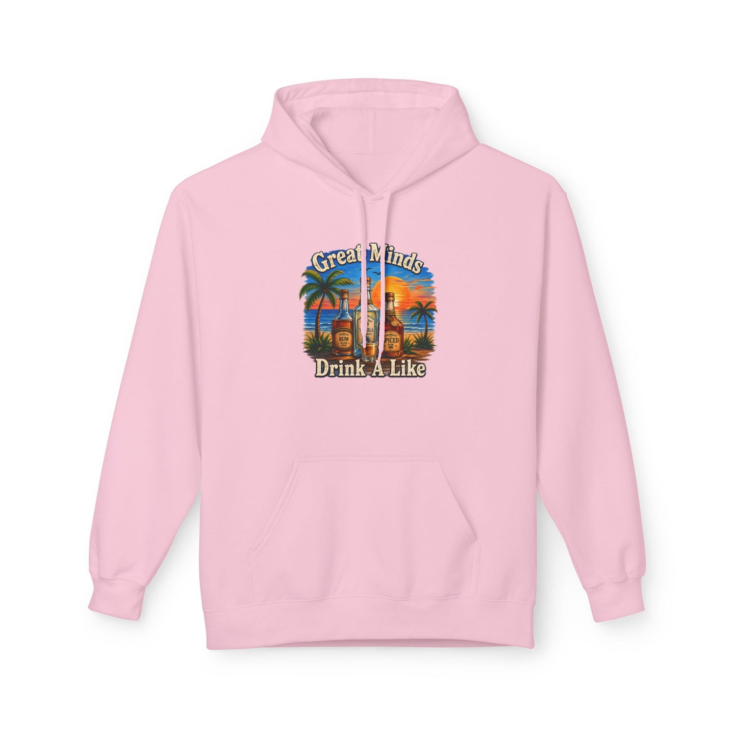 Great Minds Drink Alike Hoodie — Tropical Sunset Palm Beach Graphic Sweatshirt