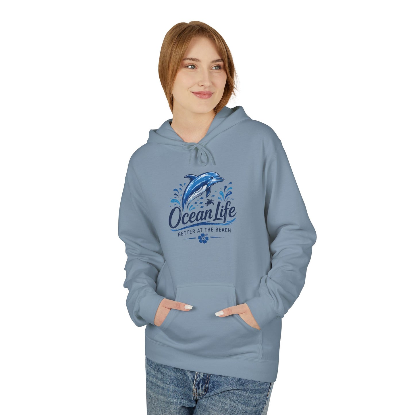 Ocean Life Hoodie - Beach Vibes Dolphin Surf Graphic