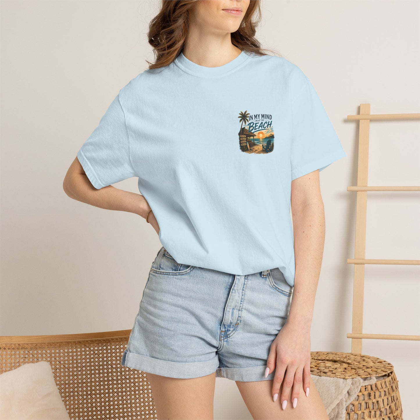 Beach Sunset T-Shirt — "In My Mind I'm at the Beach" Vintage Coastal Tee