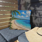 Tropical Caribbean Beach Outdoor Pillow — Coastal Palm Tree Seaside Decor