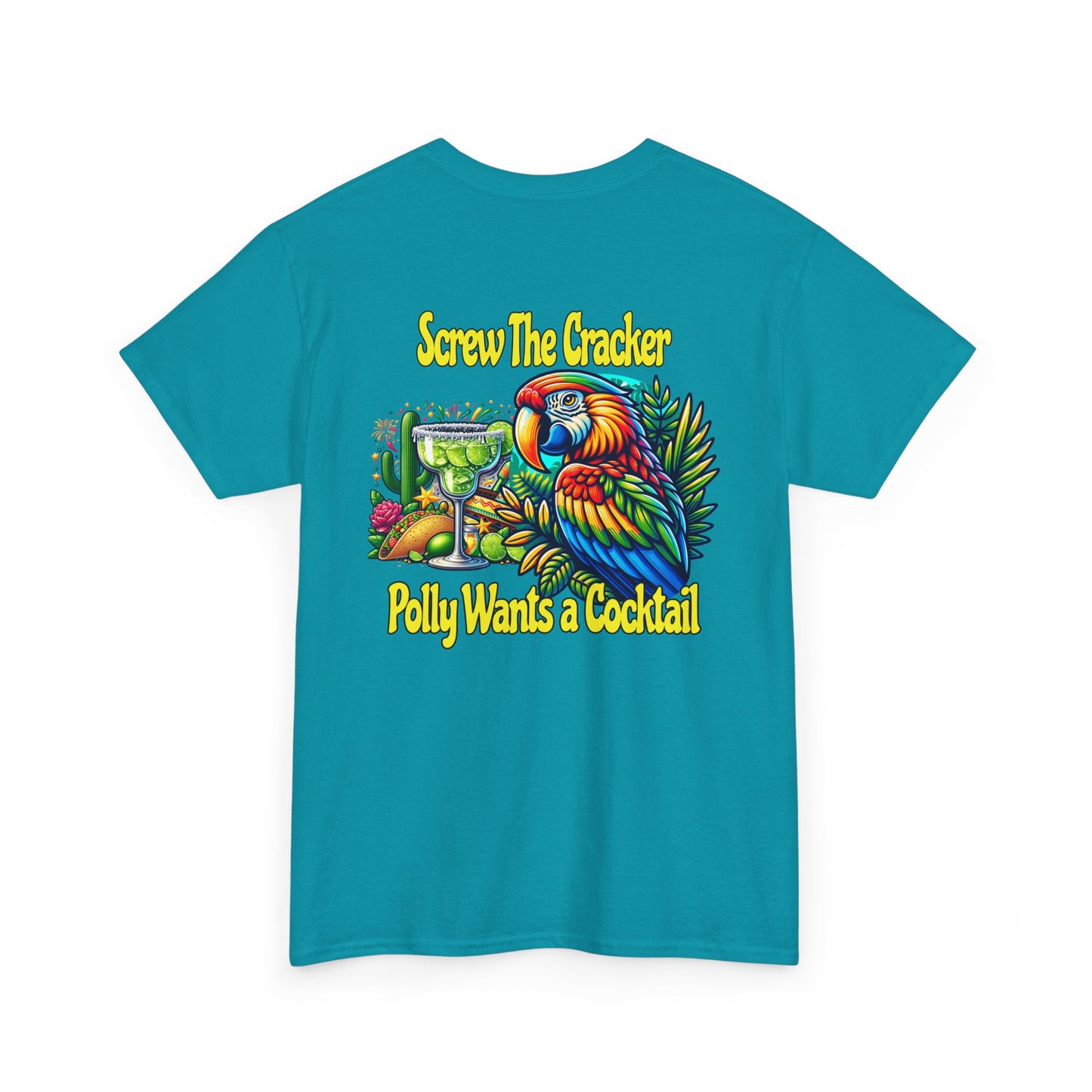 Cocktail Parrot Tee - Fun Retro Style, Unisex  Heavy Cotton T-Shirt,