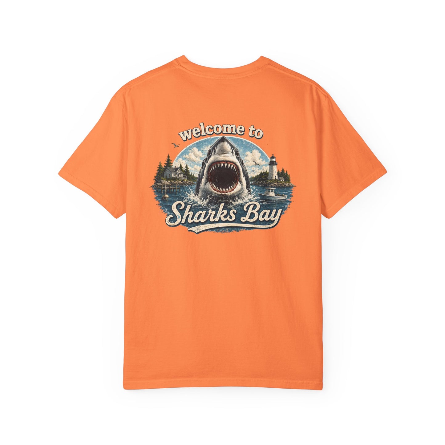 Sharks Bay T-Shirt — "Welcome to Sharks Bay" Vintage Shark Graphic Tee