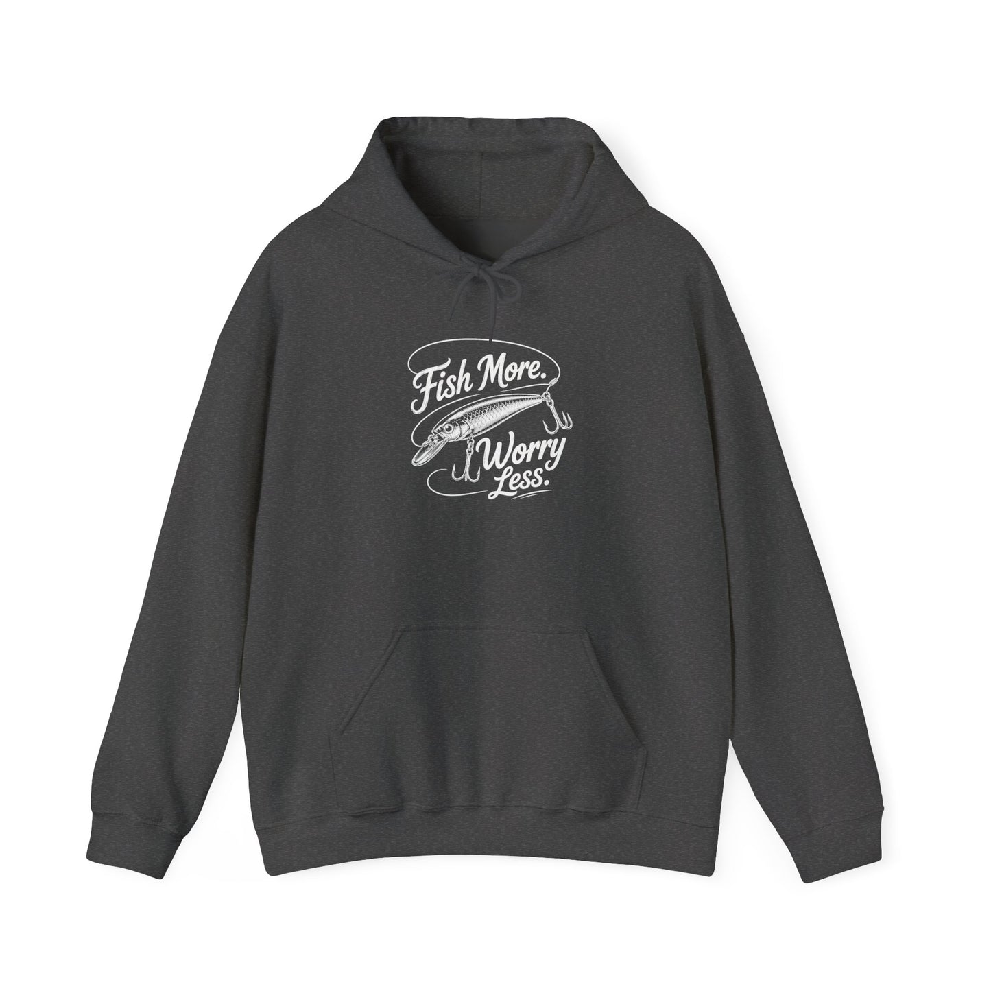 Fishing Hoodie - "Fish More Worry Less" Graphic Pullover