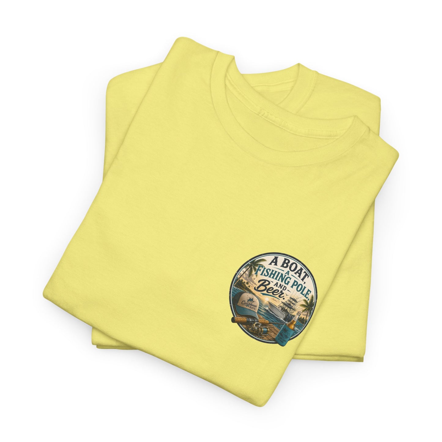 T-Shirt — "A Boat, Fishing Pole and Beer" Vintage Fishing Graphic Tee
