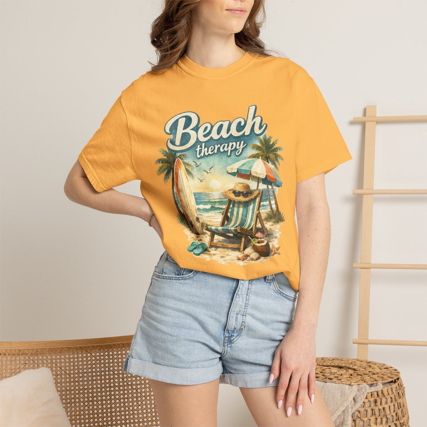 Beach Therapy T-Shirt — Vintage Surf Chair & Palm Graphic