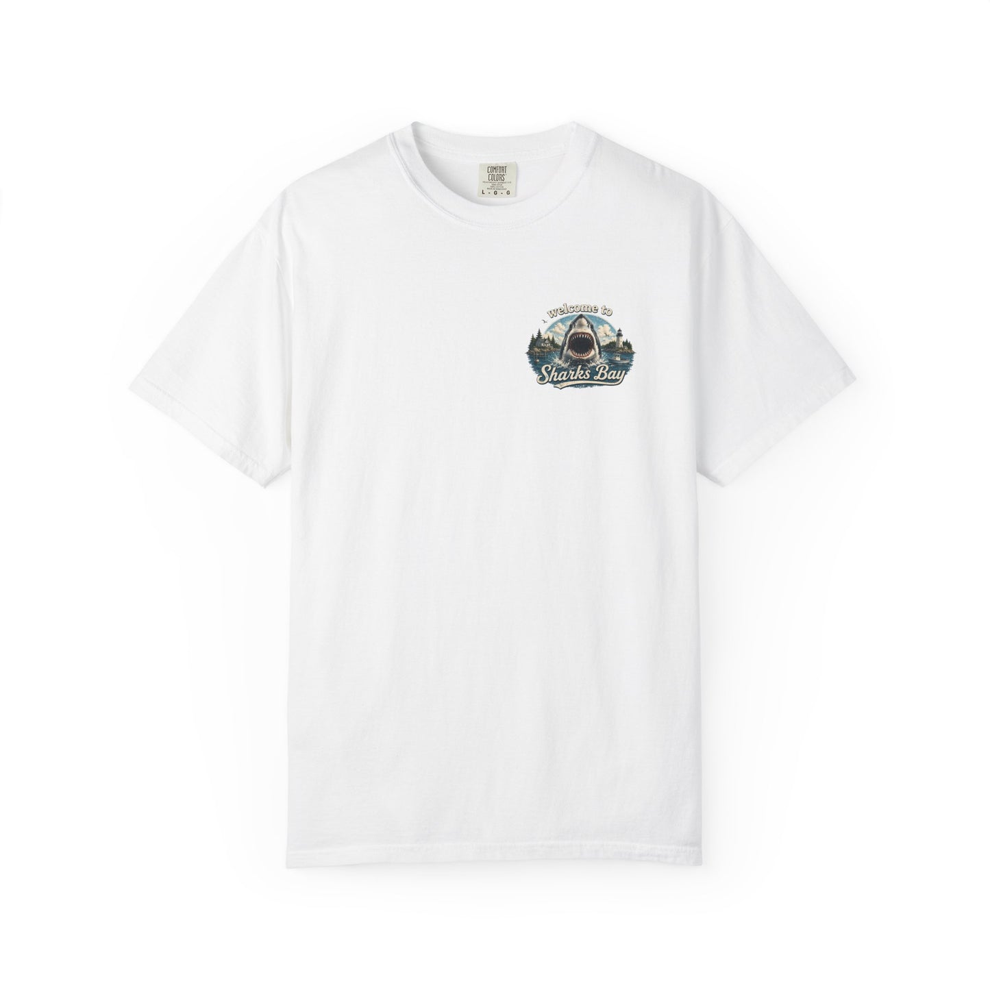 Sharks Bay T-Shirt — "Welcome to Sharks Bay" Vintage Shark Graphic Tee
