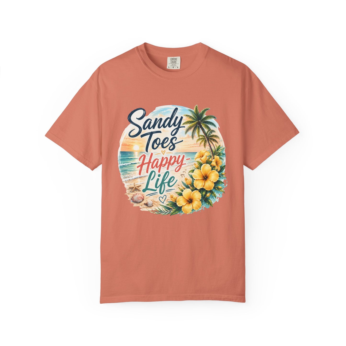 Sandy Toes Happy Life T-Shirt — Tropical Beach Vacation Tee