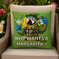 Parrot Margarita Outdoor Pillow — "Who Wants a Margarita?" Tropical Patio Cushion