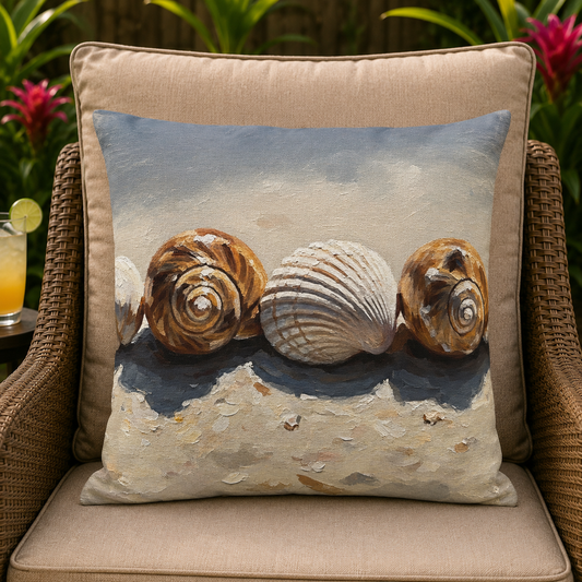 Seashell Row Outdoor Pillow – Coastal Beach Decorative Throw