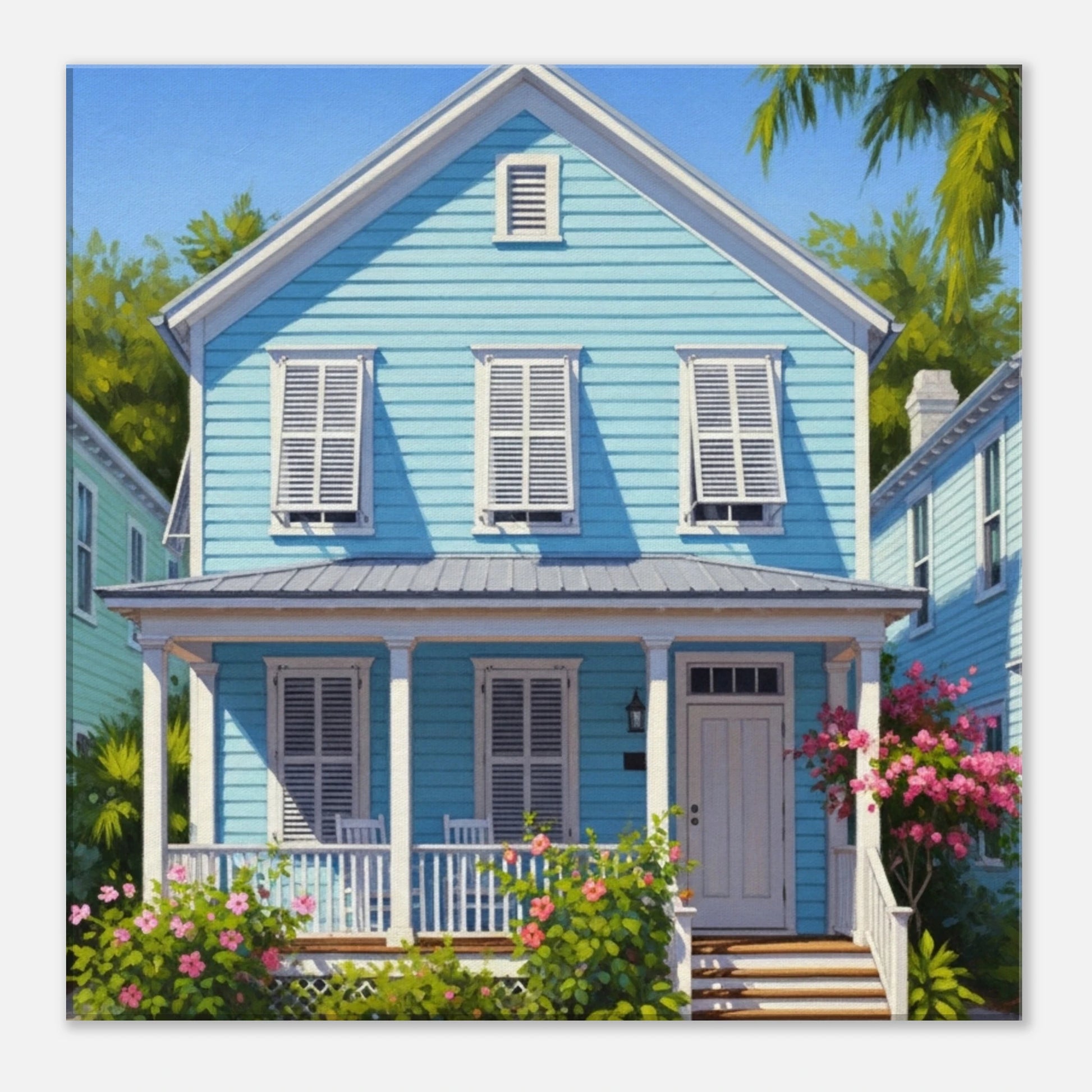 Light Blue Key West House  Canvas Wall Prints at - Caribbean Rays