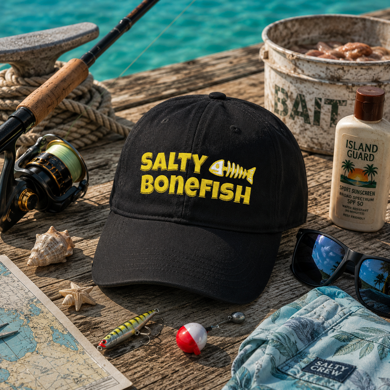 Salty Bonefish Embroidered Baseball Cap