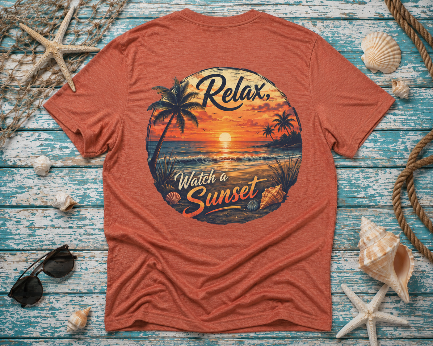Sunset Beach Tee — "Relax Watch a Sunset" Graphic T-Shirt