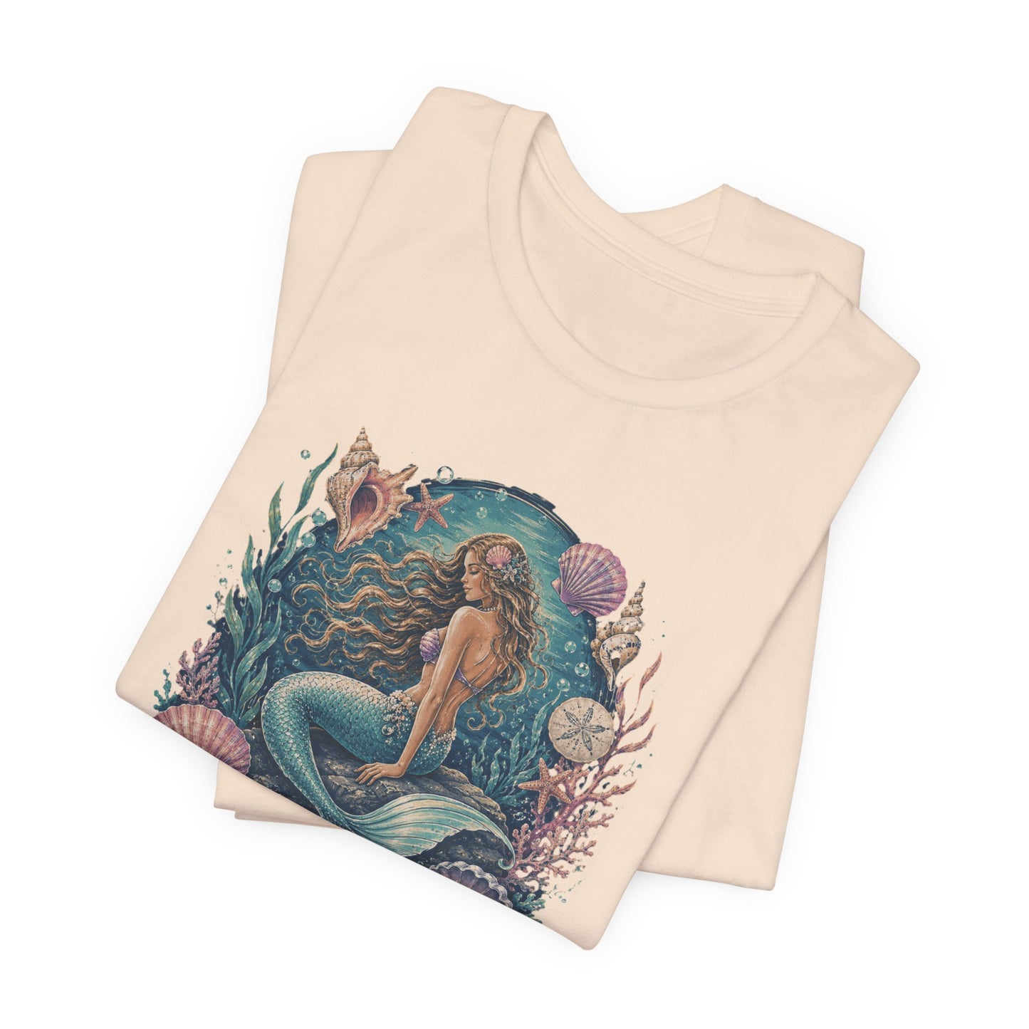 Mermaid Beach Graphic Tee - Vintage Ocean Illustration T-Shirt
