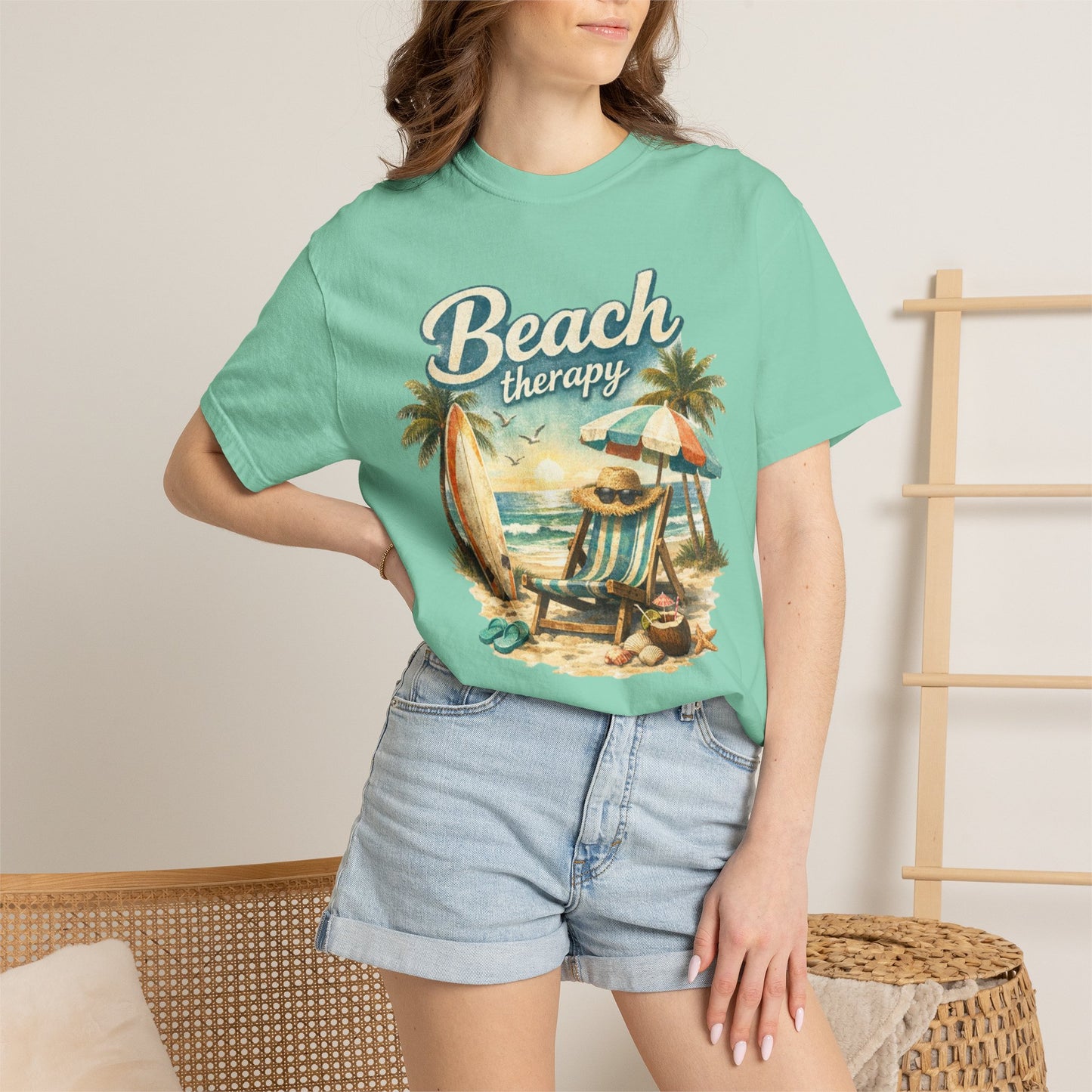 Beach Therapy T-Shirt — Vintage Surf Chair & Palm Graphic