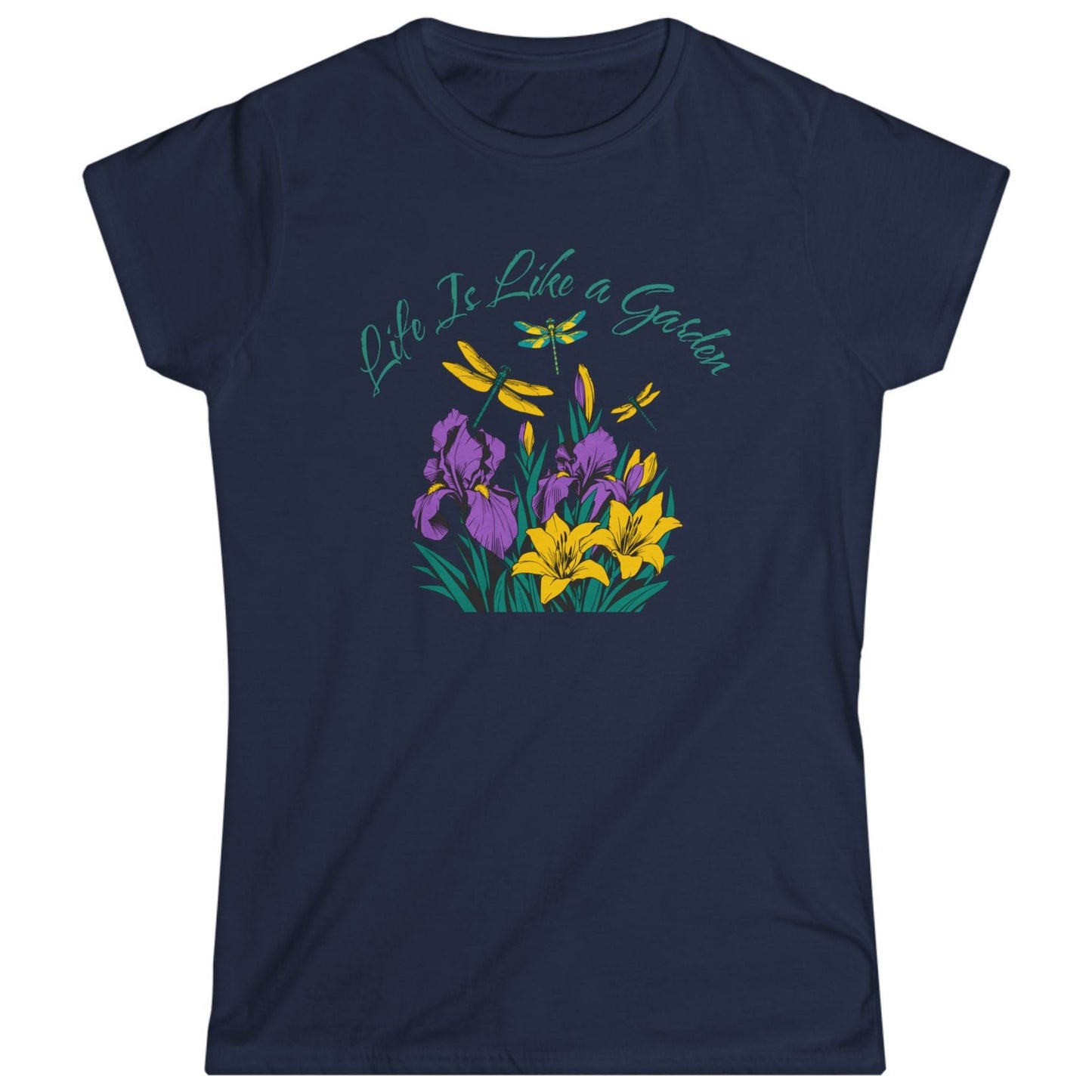 Women’s Floral Tee "Life Is Like a Garden" Iris & Crocus Spring Shirt at Caribbean Rays