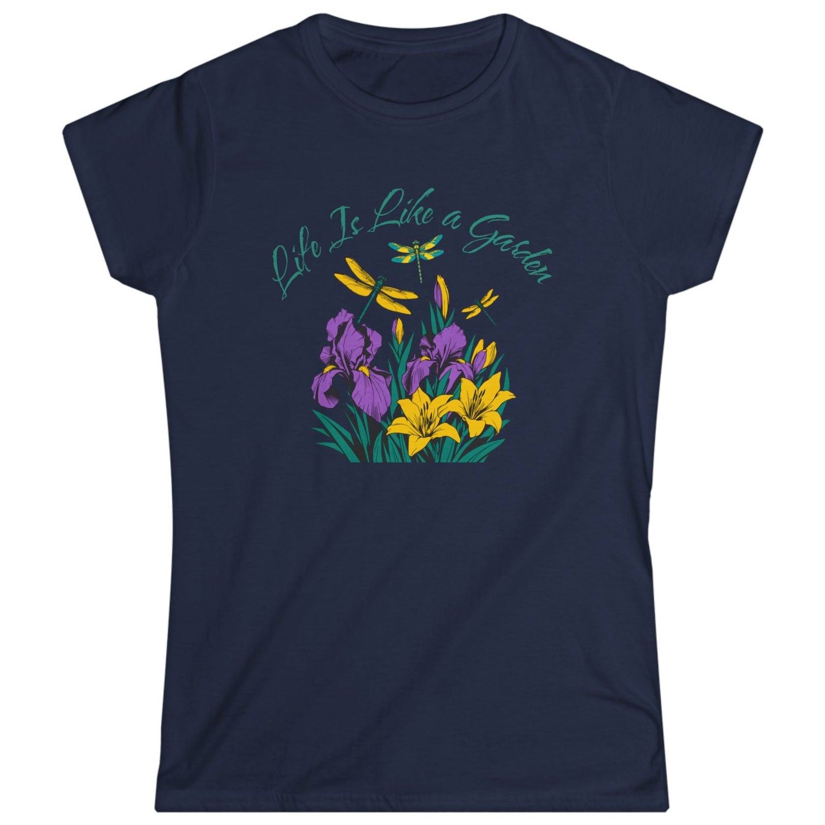 Women’s Floral Tee "Life Is Like a Garden" Iris & Crocus Spring Shirt at Caribbean Rays