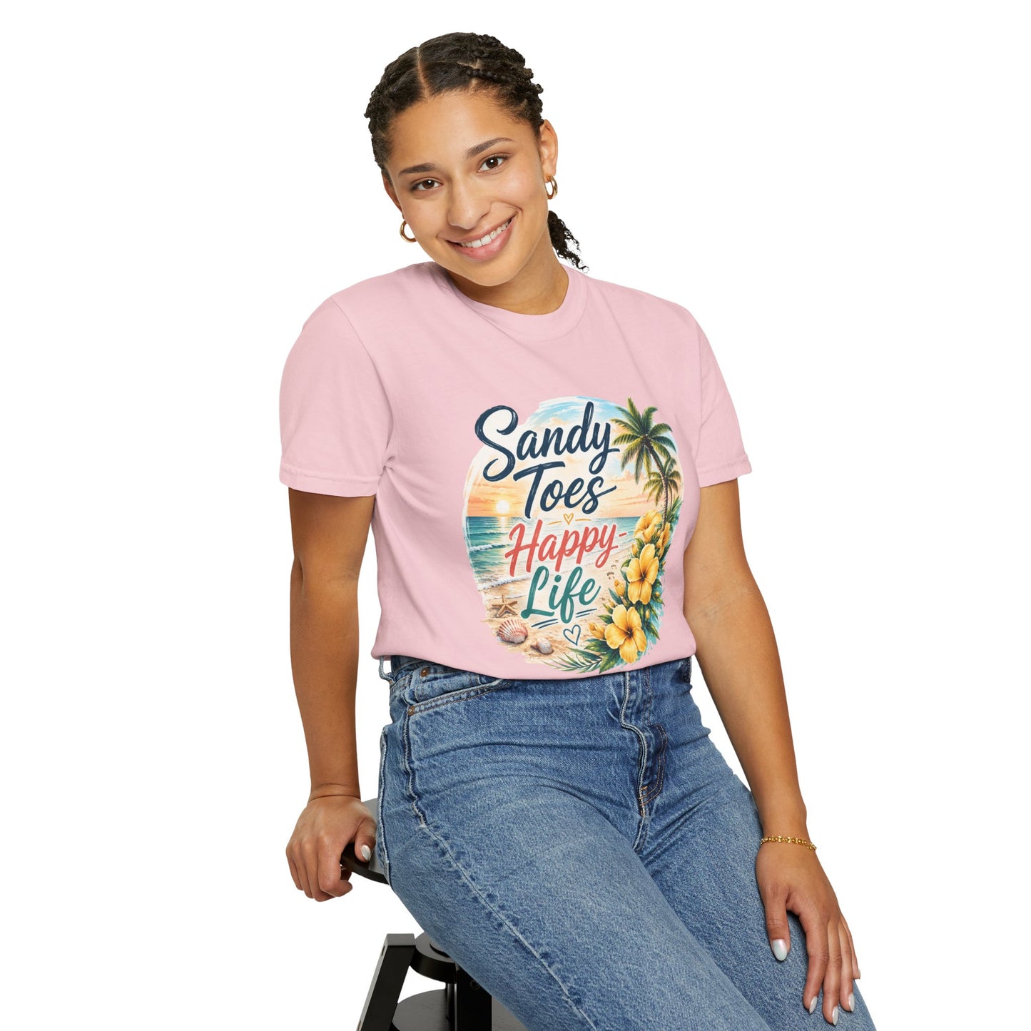 Sandy Toes Happy Life T-Shirt — Tropical Beach Vacation Tee