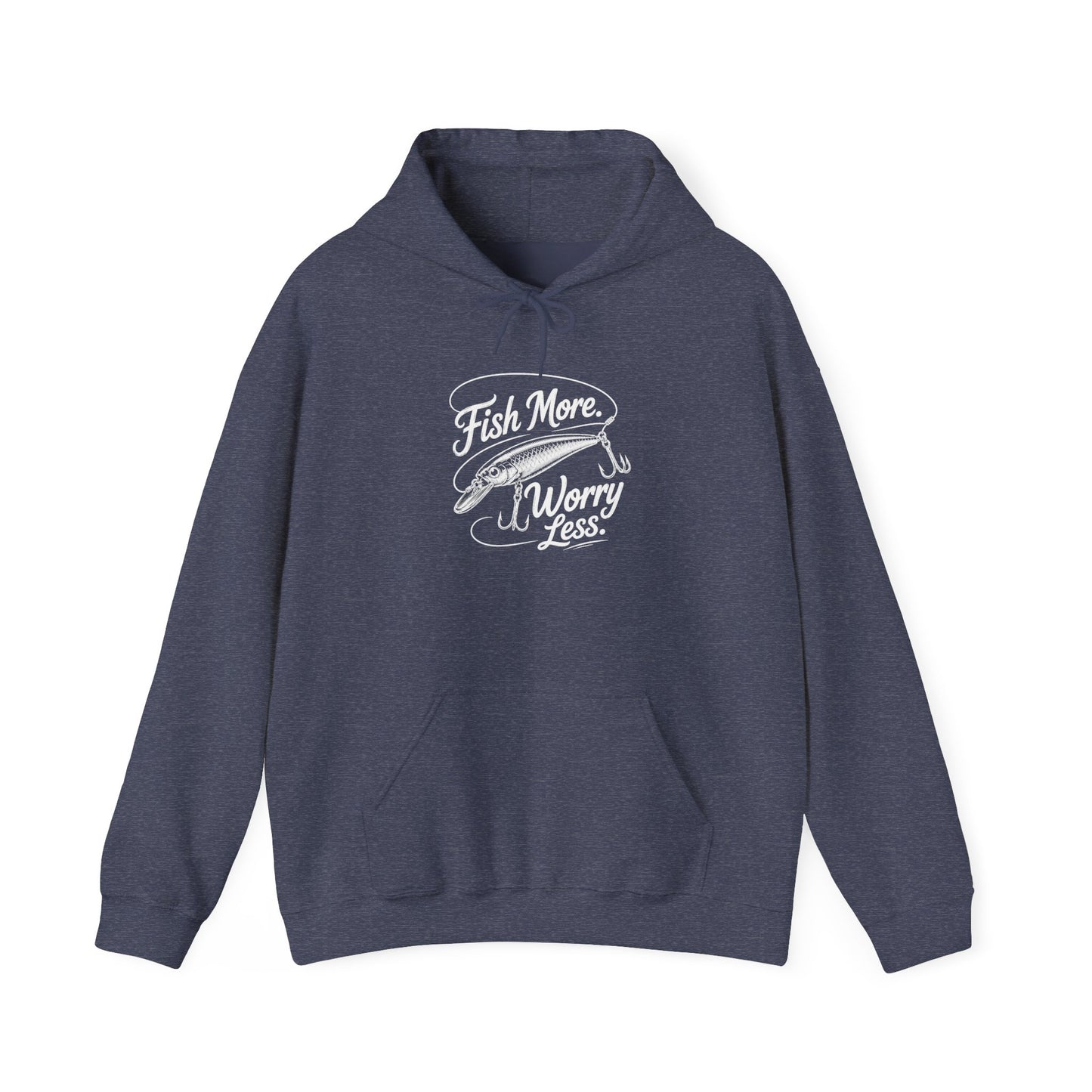 Fishing Hoodie - "Fish More Worry Less" Graphic Pullover