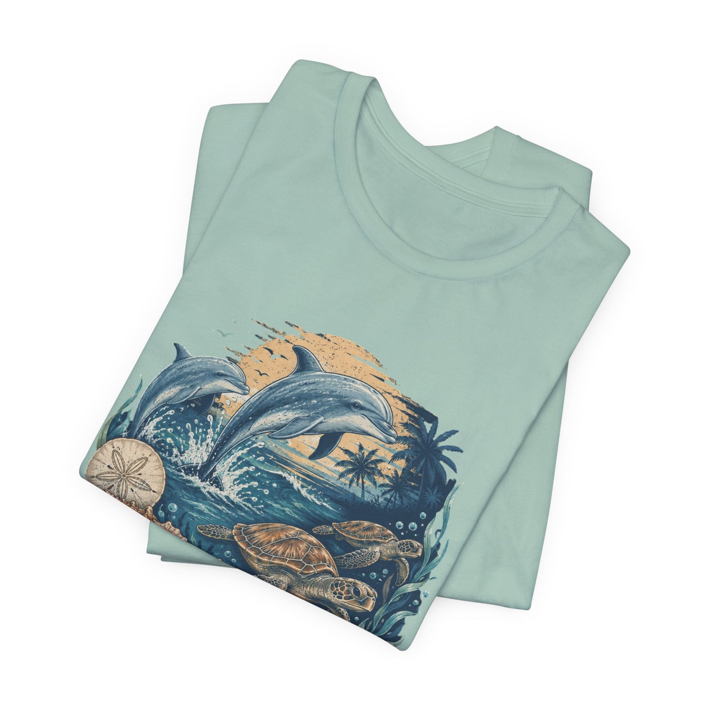 Ocean Life Tee — Vintage Dolphin & Seashell Beach Shirt