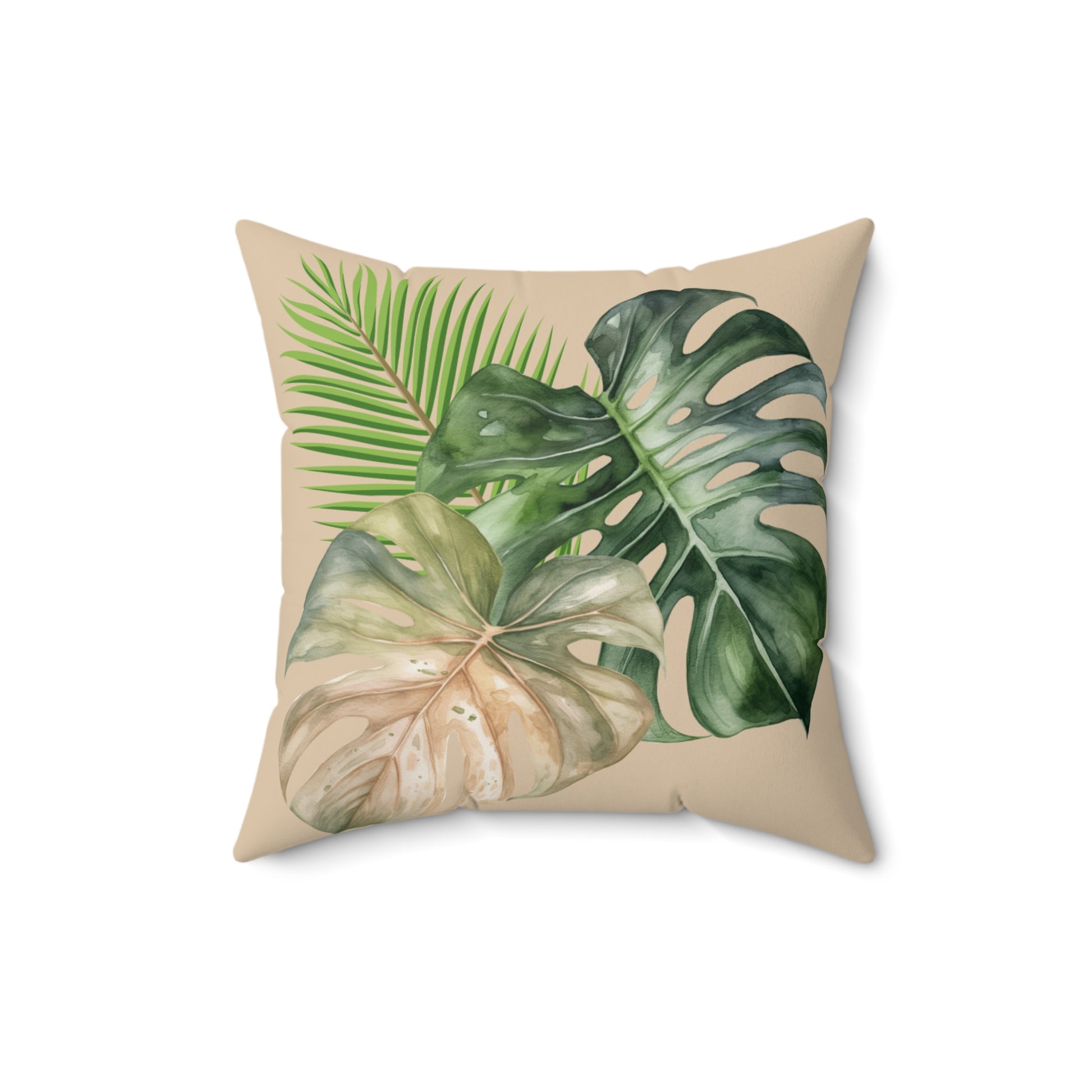 Tropical Leaves Spun Polyester Square Pillow by Caribbean Rays