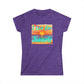 Purple t-shirt with a sunset graphic and 'I Live for Sunsets' text on a white background
